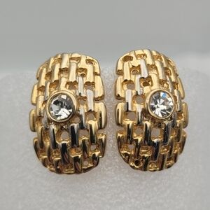 Vintage Chain Links Rhinestone Jewelry Clips Gold Plated vintage '80